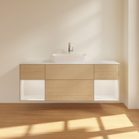 Тумба под раковину Villeroy & Boch Finion 160х50,1 см с подсветкой МДФ шпон дуба/стекло белое матовое G861GFPC