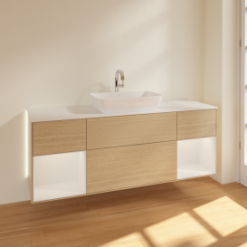 Тумба под раковину Villeroy & Boch Finion 160х50,1 см с подсветкой МДФ шпон дуба/стекло белое матовое G861GFPC