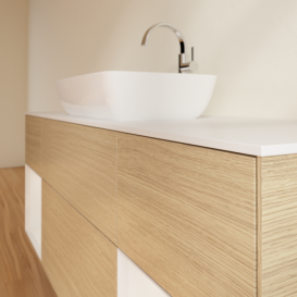 Тумба под раковину Villeroy & Boch Finion 160х50,1 см с подсветкой МДФ шпон дуба/стекло белое матовое G861GFPC