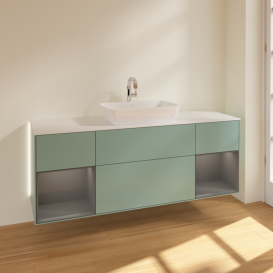 Тумба под раковину Villeroy & Boch Finion 160х50,1 см с подсветкой МДФ оливковый матовый лак/стекло белое матовое G861GKGM