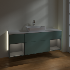 Тумба под раковину Villeroy & Boch Finion 160х50,1 см с подсветкой МДФ оливковый матовый лак/стекло белое матовое G861GKGM