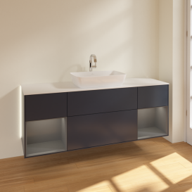 Тумба под раковину Villeroy & Boch Finion 160х50,1 см с подсветкой МДФ темно-синий матовый лак/стекло белое матовое G861GKHG