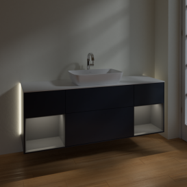 Тумба под раковину Villeroy & Boch Finion 160х50,1 см с подсветкой МДФ темно-синий матовый лак/стекло белое матовое G861GKHG