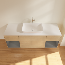 Тумба под раковину Villeroy & Boch Finion 160х50,1 см с подсветкой МДФ шпон дуба/стекло белое матовое G861GKPC