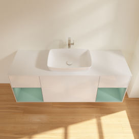 Тумба под раковину Villeroy & Boch Finion 160х50,1 см с подсветкой МДФ глянцевый белый лак/стекло белое матовое G861GMGF