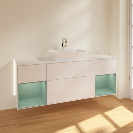 Тумба под раковину Villeroy & Boch Finion 160х50,1 см с подсветкой МДФ глянцевый белый лак/стекло белое матовое G861GMGF