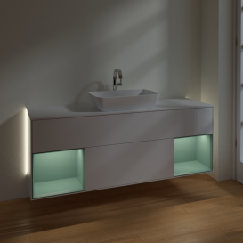 Тумба под раковину Villeroy & Boch Finion 160х50,1 см с подсветкой МДФ глянцевый белый лак/стекло белое матовое G861GMGF
