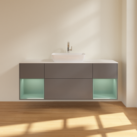 Тумба под раковину Villeroy & Boch Finion 160х50,1 см с подсветкой МДФ антрацит матовый лак/стекло белое матовое G861GMGK