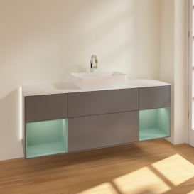 Тумба под раковину Villeroy & Boch Finion 160х50,1 см с подсветкой МДФ антрацит матовый лак/стекло белое матовое G861GMGK