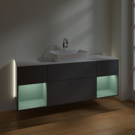 Тумба под раковину Villeroy & Boch Finion 160х50,1 см с подсветкой МДФ антрацит матовый лак/стекло белое матовое G861GMGK