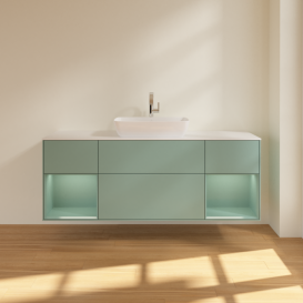 Тумба под раковину Villeroy & Boch Finion 160х50,1 см с подсветкой МДФ оливковый матовый лак/стекло белое матовое G861GMGM