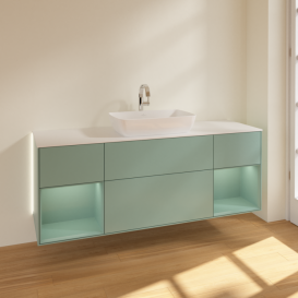 Тумба под раковину Villeroy & Boch Finion 160х50,1 см с подсветкой МДФ оливковый матовый лак/стекло белое матовое G861GMGM