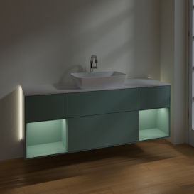 Тумба под раковину Villeroy & Boch Finion 160х50,1 см с подсветкой МДФ оливковый матовый лак/стекло белое матовое G861GMGM