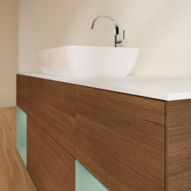 Тумба под раковину Villeroy & Boch Finion 160х50,1 см с подсветкой МДФ шпон грецкого ореха/стекло белое матовое G861GMGN