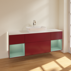 Тумба под раковину Villeroy & Boch Finion 160х50,1 см с подсветкой МДФ пион матовый лак/стекло белое матовое G861GMHB