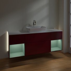 Тумба под раковину Villeroy & Boch Finion 160х50,1 см с подсветкой МДФ пион матовый лак/стекло белое матовое G861GMHB