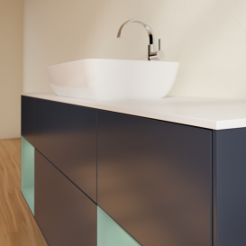 Тумба под раковину Villeroy & Boch Finion 160х50,1 см с подсветкой МДФ темно-синий матовый лак/стекло белое матовое G861GMHG