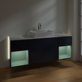 Тумба под раковину Villeroy & Boch Finion 160х50,1 см с подсветкой МДФ темно-синий матовый лак/стекло белое матовое G861GMHG