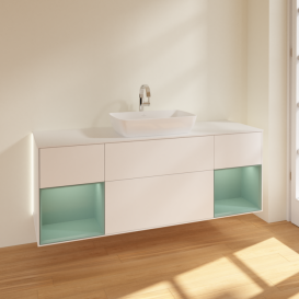 Тумба под раковину Villeroy & Boch Finion 160х50,1 см с подсветкой МДФ белый матовый лак/стекло белое матовое G861GMMT