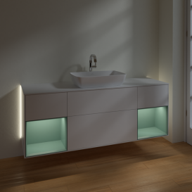 Тумба под раковину Villeroy & Boch Finion 160х50,1 см с подсветкой МДФ белый матовый лак/стекло белое матовое G861GMMT