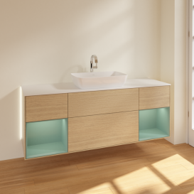 Тумба под раковину Villeroy & Boch Finion 160х50,1 см с подсветкой МДФ шпон дуба/стекло белое матовое G861GMPC