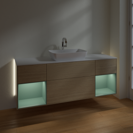 Тумба под раковину Villeroy & Boch Finion 160х50,1 см с подсветкой МДФ шпон дуба/стекло белое матовое G861GMPC