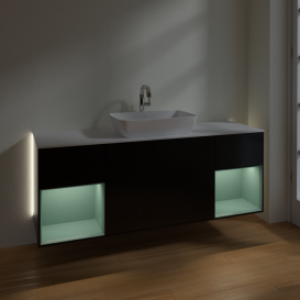 Тумба под раковину Villeroy & Boch Finion 160х50,1 см с подсветкой МДФ черный матовый лак/стекло белое матовое G861GMPD