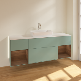 Тумба под раковину Villeroy & Boch Finion 160х50,1 см с подсветкой МДФ оливковый матовый лак/стекло белое матовое G861GNGM