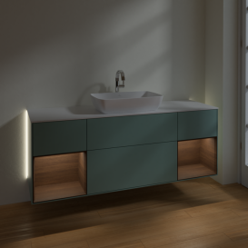 Тумба под раковину Villeroy & Boch Finion 160х50,1 см с подсветкой МДФ оливковый матовый лак/стекло белое матовое G861GNGM