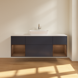 Тумба под раковину Villeroy & Boch Finion 160х50,1 см с подсветкой МДФ темно-синий матовый лак/стекло белое матовое G861GNHG