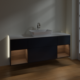 Тумба под раковину Villeroy & Boch Finion 160х50,1 см с подсветкой МДФ темно-синий матовый лак/стекло белое матовое G861GNHG