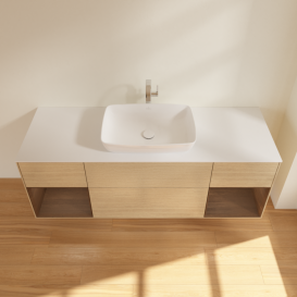 Тумба под раковину Villeroy & Boch Finion 160х50,1 см с подсветкой МДФ шпон дуба/стекло белое матовое G861GNPC