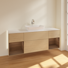 Тумба под раковину Villeroy & Boch Finion 160х50,1 см с подсветкой МДФ шпон дуба/стекло белое матовое G861GNPC