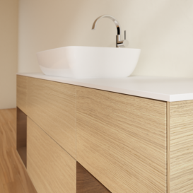 Тумба под раковину Villeroy & Boch Finion 160х50,1 см с подсветкой МДФ шпон дуба/стекло белое матовое G861GNPC