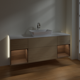 Тумба под раковину Villeroy & Boch Finion 160х50,1 см с подсветкой МДФ шпон дуба/стекло белое матовое G861GNPC