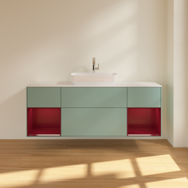 Тумба під раковину Villeroy & Boch Finion 160х50,1 см із підсвічуванням МДФ оливковий матовий лак/скло біле матове G861HBGM