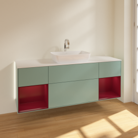 Тумба под раковину Villeroy & Boch Finion 160х50,1 см с подсветкой МДФ оливковый матовый лак/стекло белое матовое G861HBGM