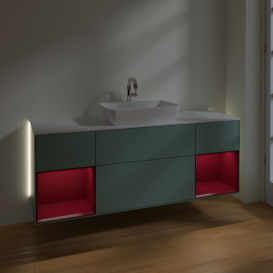 Тумба под раковину Villeroy & Boch Finion 160х50,1 см с подсветкой МДФ оливковый матовый лак/стекло белое матовое G861HBGM