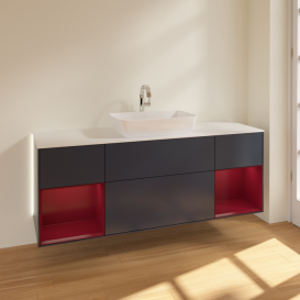 Тумба під раковину Villeroy & Boch Finion 160х50,1 см із підсвічуванням МДФ темно-синій матовий лак/скло біле матове G861HBHG