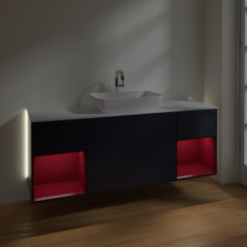 Тумба під раковину Villeroy & Boch Finion 160х50,1 см із підсвічуванням МДФ темно-синій матовий лак/скло біле матове G861HBHG