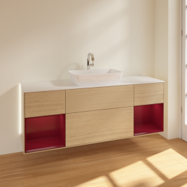 Тумба под раковину Villeroy & Boch Finion 160х50,1 см с подсветкой МДФ шпон дуба/стекло белое матовое G861HBPC