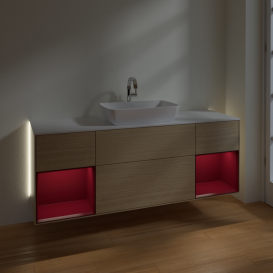 Тумба под раковину Villeroy & Boch Finion 160х50,1 см с подсветкой МДФ шпон дуба/стекло белое матовое G861HBPC