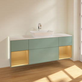 Тумба під раковину Villeroy & Boch Finion 160х50,1 см із підсвічуванням МДФ оливковий матовий лак/скло біле матове G861HFGM