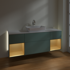 Тумба під раковину Villeroy & Boch Finion 160х50,1 см із підсвічуванням МДФ оливковий матовий лак/скло біле матове G861HFGM