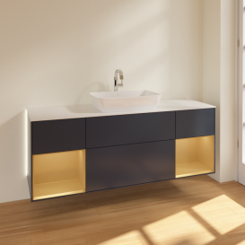 Тумба под раковину Villeroy & Boch Finion 160х50,1 см с подсветкой МДФ темно-синий матовый лак/стекло белое матовое G861HFHG