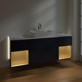 Тумба под раковину Villeroy & Boch Finion 160х50,1 см с подсветкой МДФ темно-синий матовый лак/стекло белое матовое G861HFHG