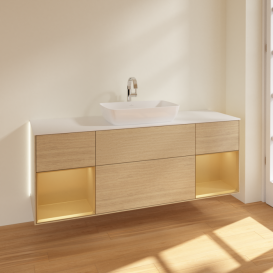 Тумба под раковину Villeroy & Boch Finion 160х50,1 см с подсветкой МДФ шпон дуба/стекло белое матовое G861HFPC