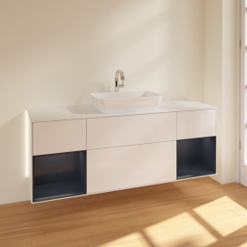 Тумба под раковину Villeroy & Boch Finion 160х50,1 см с подсветкой МДФ глянцевый белый лак/стекло белое матовое G861HGGF