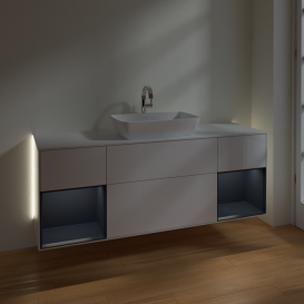 Тумба под раковину Villeroy & Boch Finion 160х50,1 см с подсветкой МДФ глянцевый белый лак/стекло белое матовое G861HGGF