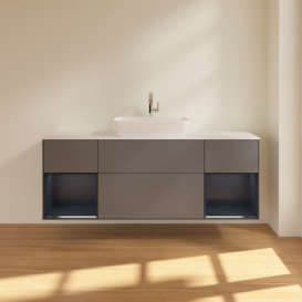 Тумба под раковину Villeroy & Boch Finion 160х50,1 см с подсветкой МДФ антрацит матовый лак/стекло белое матовое G861HGGK